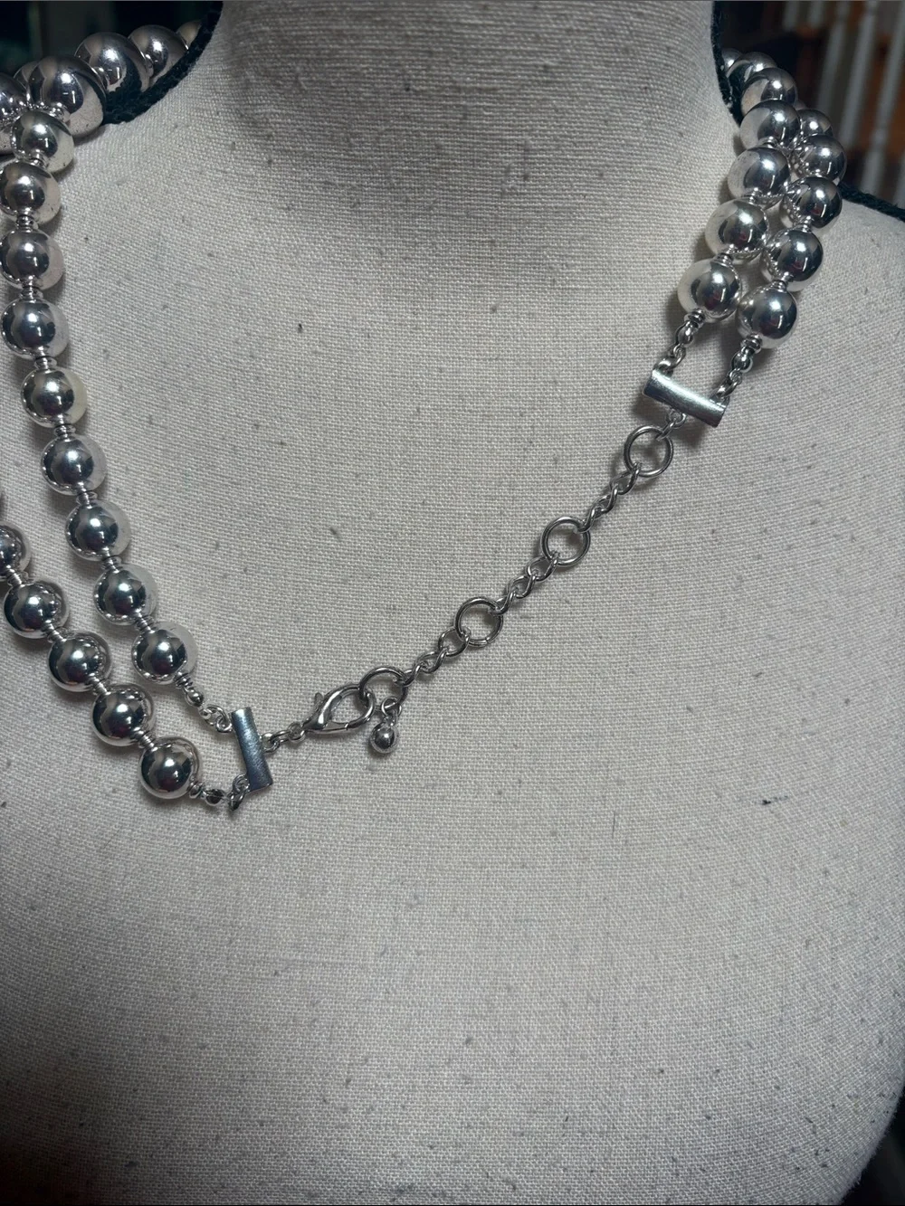 Classic Silver-Tone Double Strand Beaded Necklace